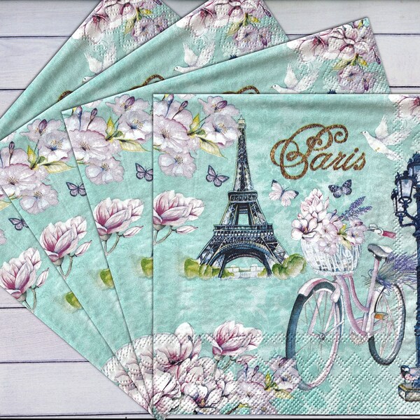 4 serviettes de table à découper Paris serviettes en papier vélo vintage serviettes en papier Tour Eiffel 33 x 33 cm Papier scrapbooking