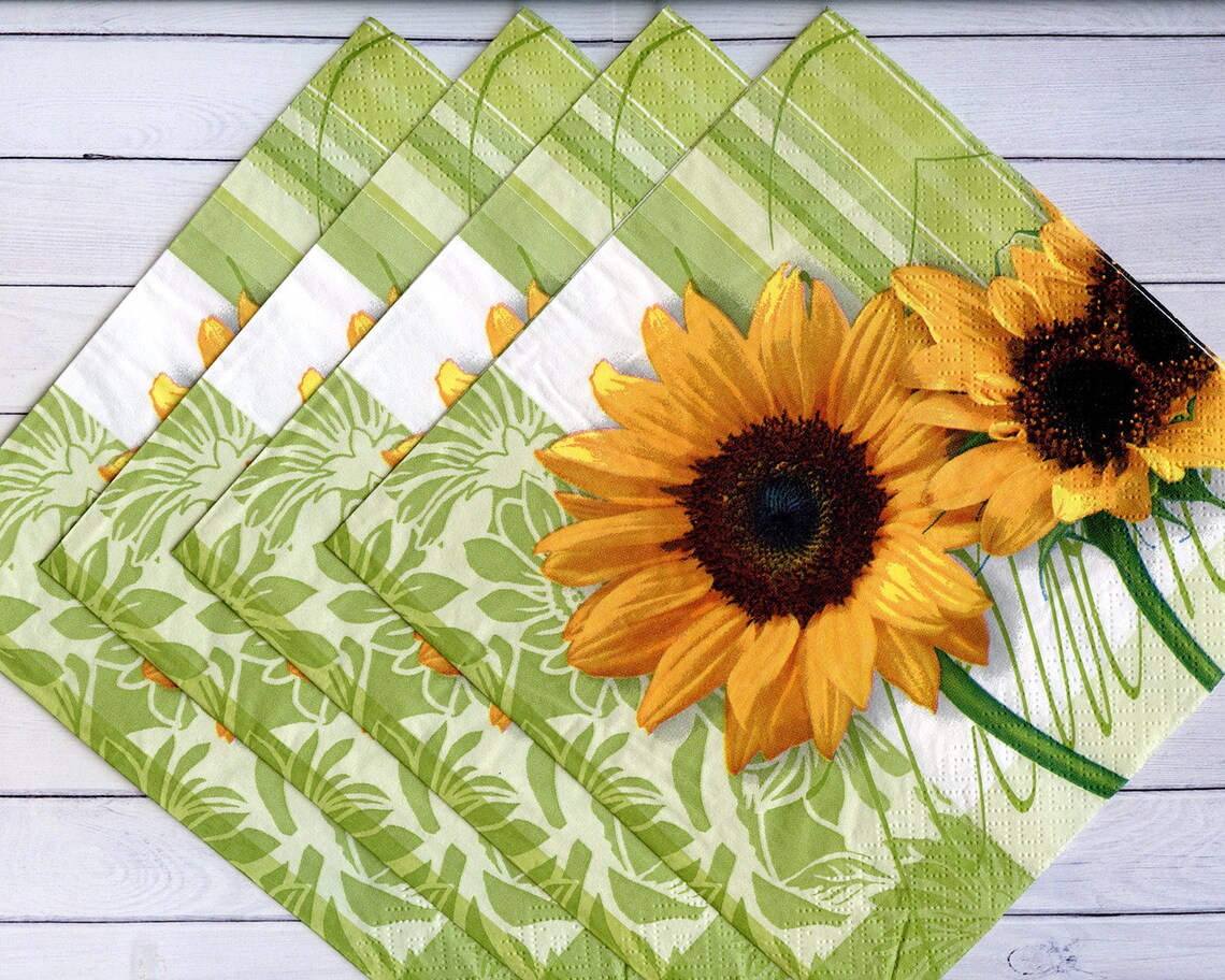 4 sunflower napkins for decoupage Floral paper serviettes Etsy