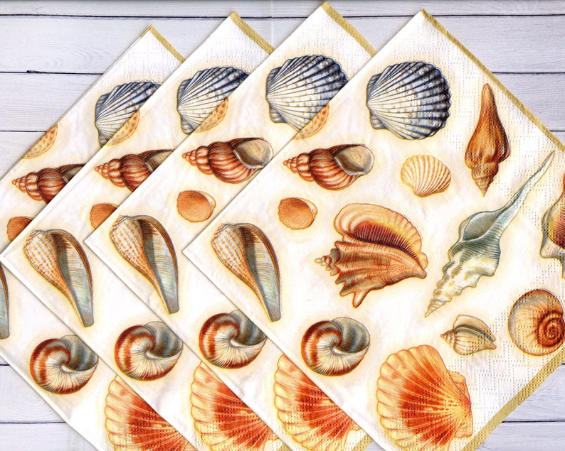 4 seashell napkins decoupage Sea life napkins Tissue Etsy