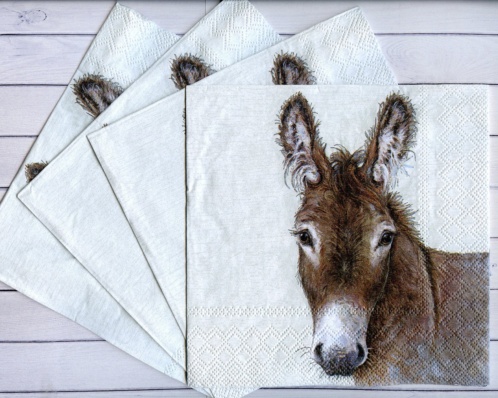 4 paper napkins decoupage Donkey napkins Animal serviettes Etsy