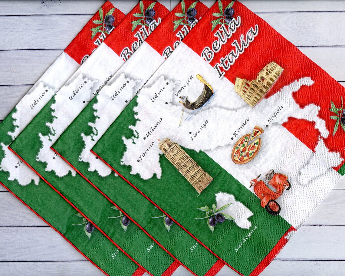 4 Italy decoupage napkins with Italy map Bella Italia Paper Etsy
