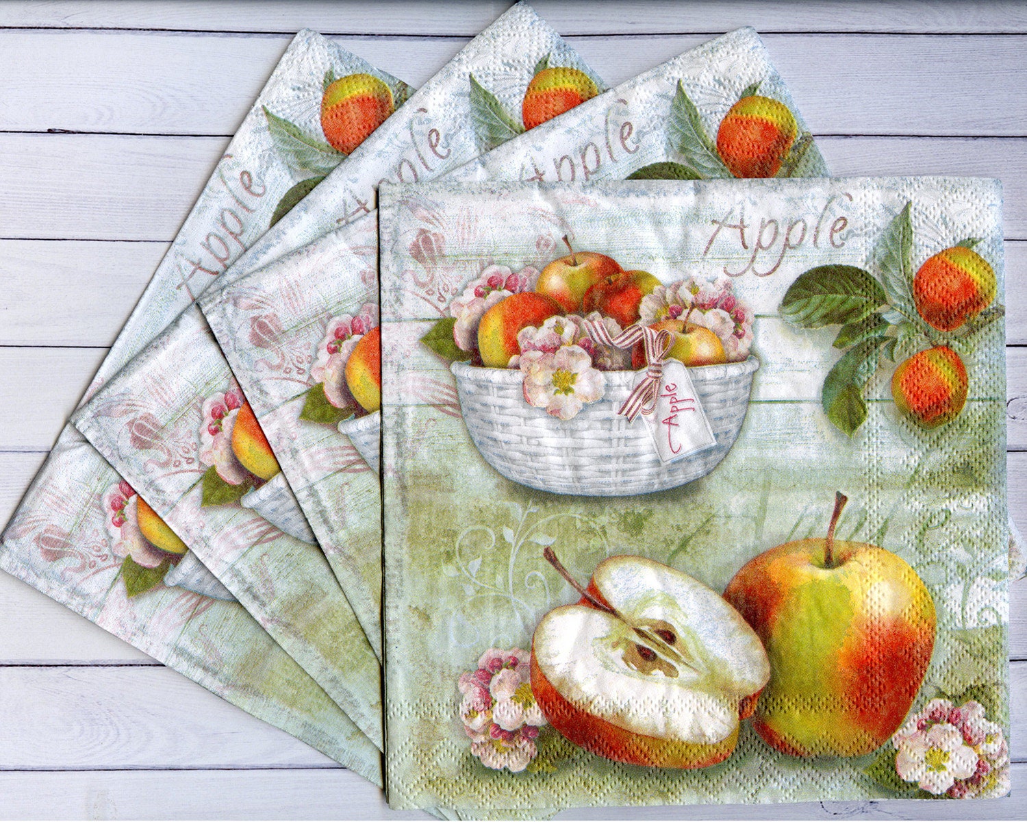 4 Apple paper napkins for decoupage Fruit serviettes 13x13 Etsy