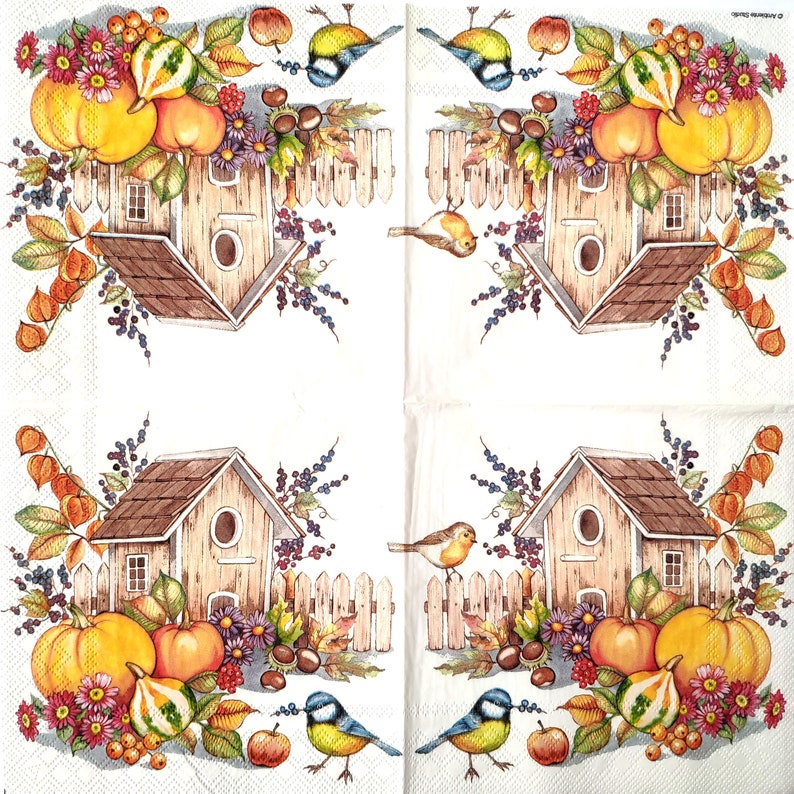 4 Fall napkins decoupage Autumn tissue napkins birdhouse Etsy