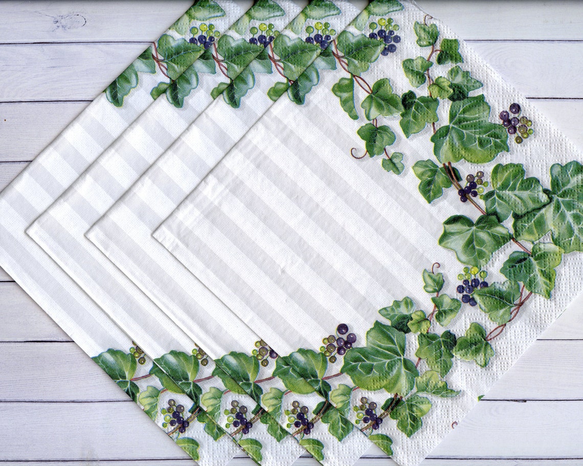4 Ivy decoupage napkins Green leaves serviettes Ivy branches Etsy