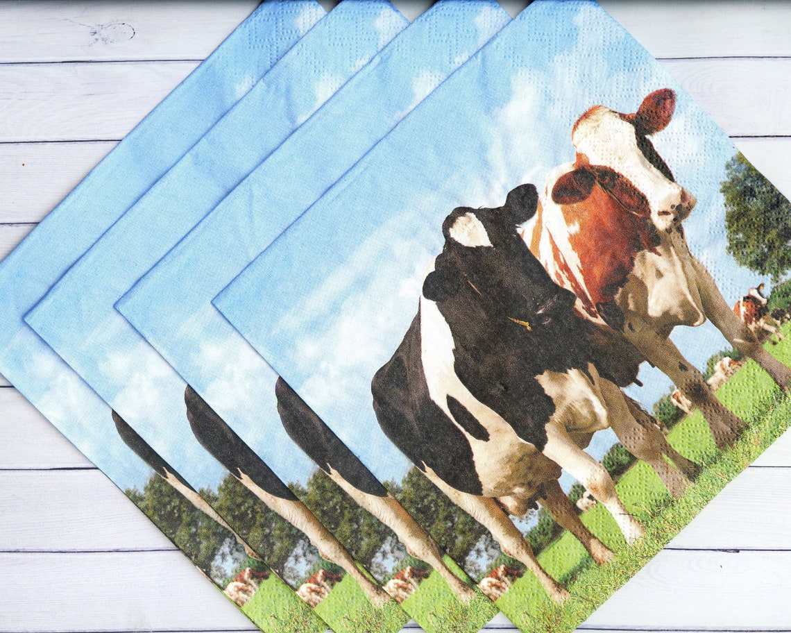 4 Cow decoupage napkins Animal paper serviettes Two cows Etsy