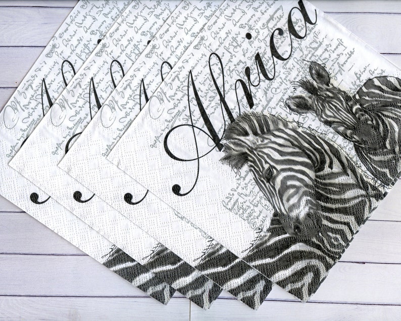 4 African napkins for decoupage Zebra paper serviettes African zebra decoupage napkins 13x13 inch Scrapbook paper