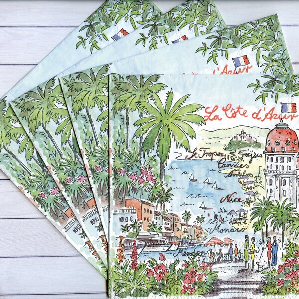 4 Serviettes de découpage en bord de mer Utilisées pour le collage Serviette en papier mixte pour le découpage 13x13 pouces Serviettes en papier artisanal