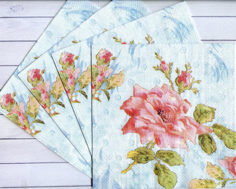 Decoupage Napkins Big Pink Rose Motif New 4 Rose Paper Napkins