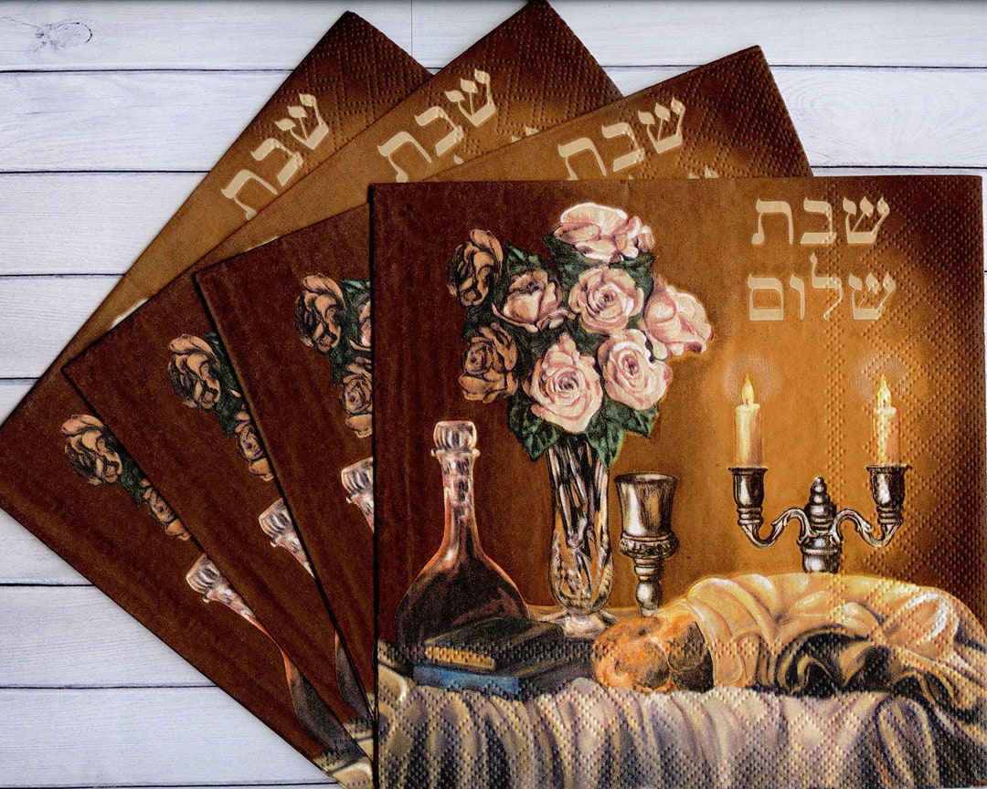 Set of 4 Decoupage Napkins Shabbat Shalom Hebrew Craft Tissue Etsy