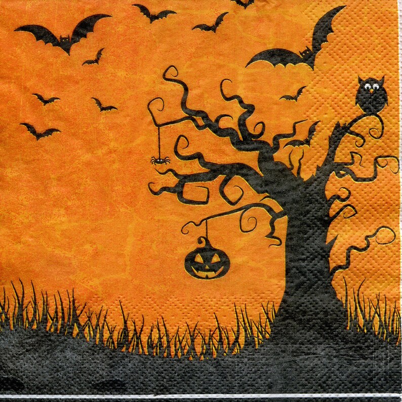 4 Halloween decoupage napkins Scary Halloween night with Etsy
