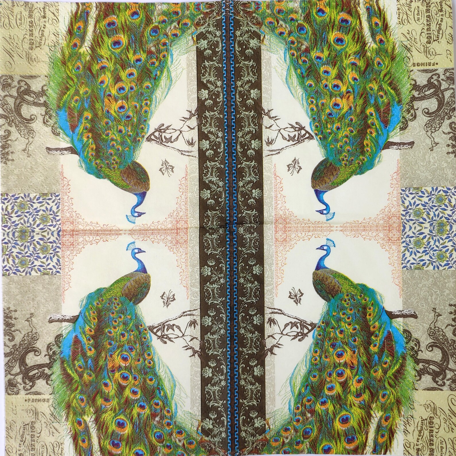 4 Peacock Napkin for Decoupage Vintage Serviettes Bird Etsy