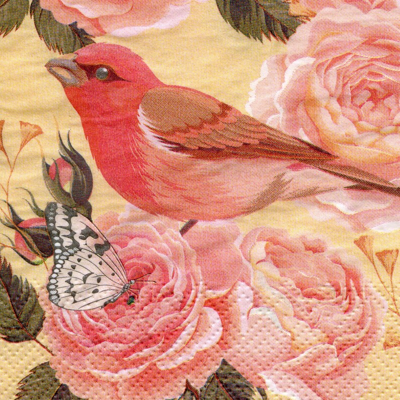 4 birds paper napkins for decoupage Pink bird and pink roses Etsy