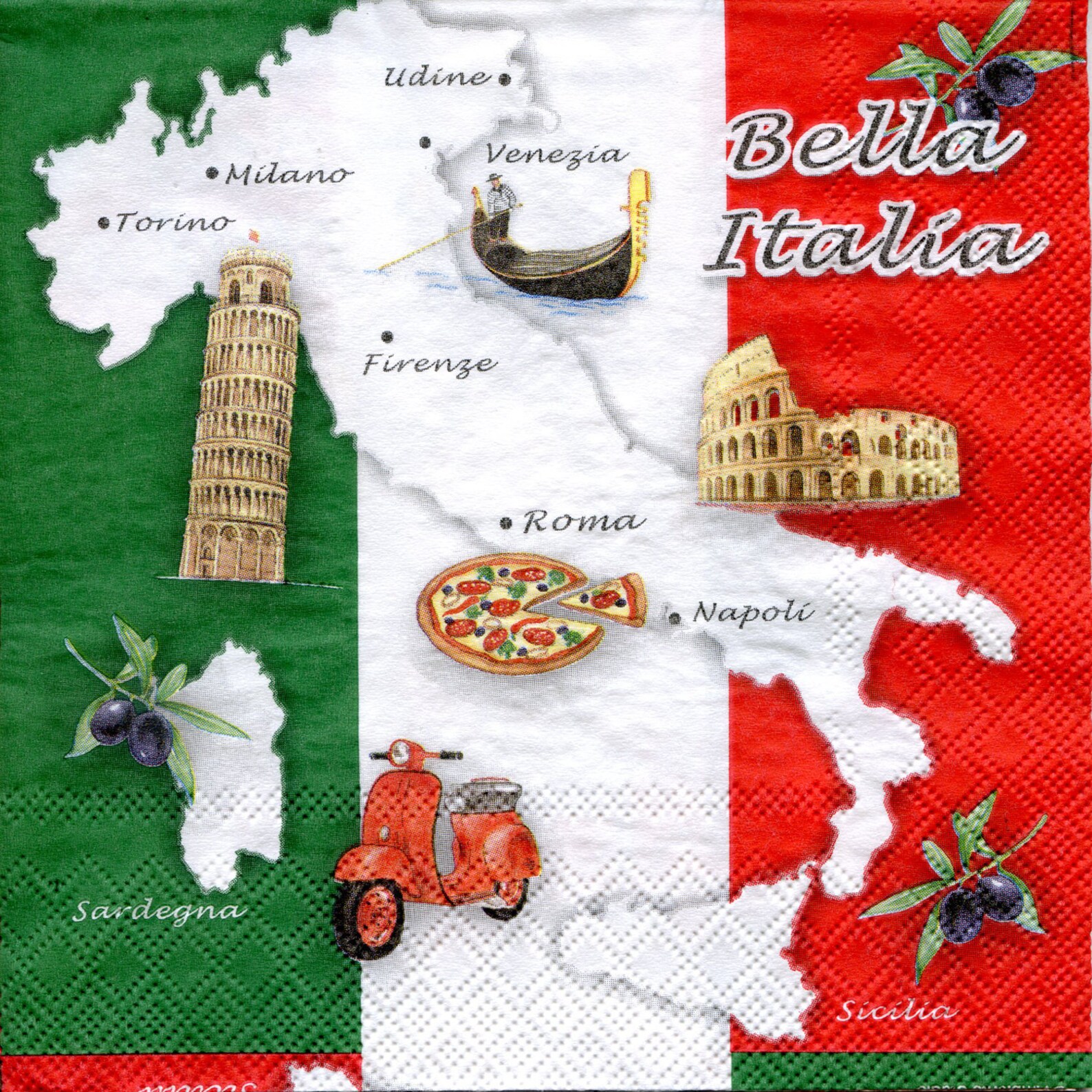 4 Italy decoupage napkins with Italy map Bella Italia Paper Etsy