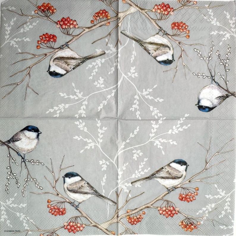 4 bird decoupage napkins Winter birds paper napkins for Etsy