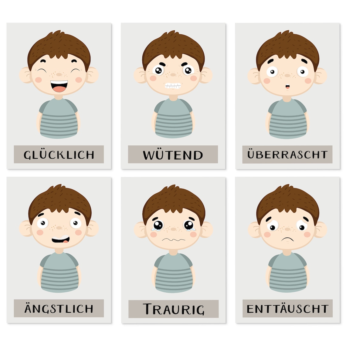 Gefühlskarten Kinder 6 Karten mit den wichtigsten Gefühlen | Etsy