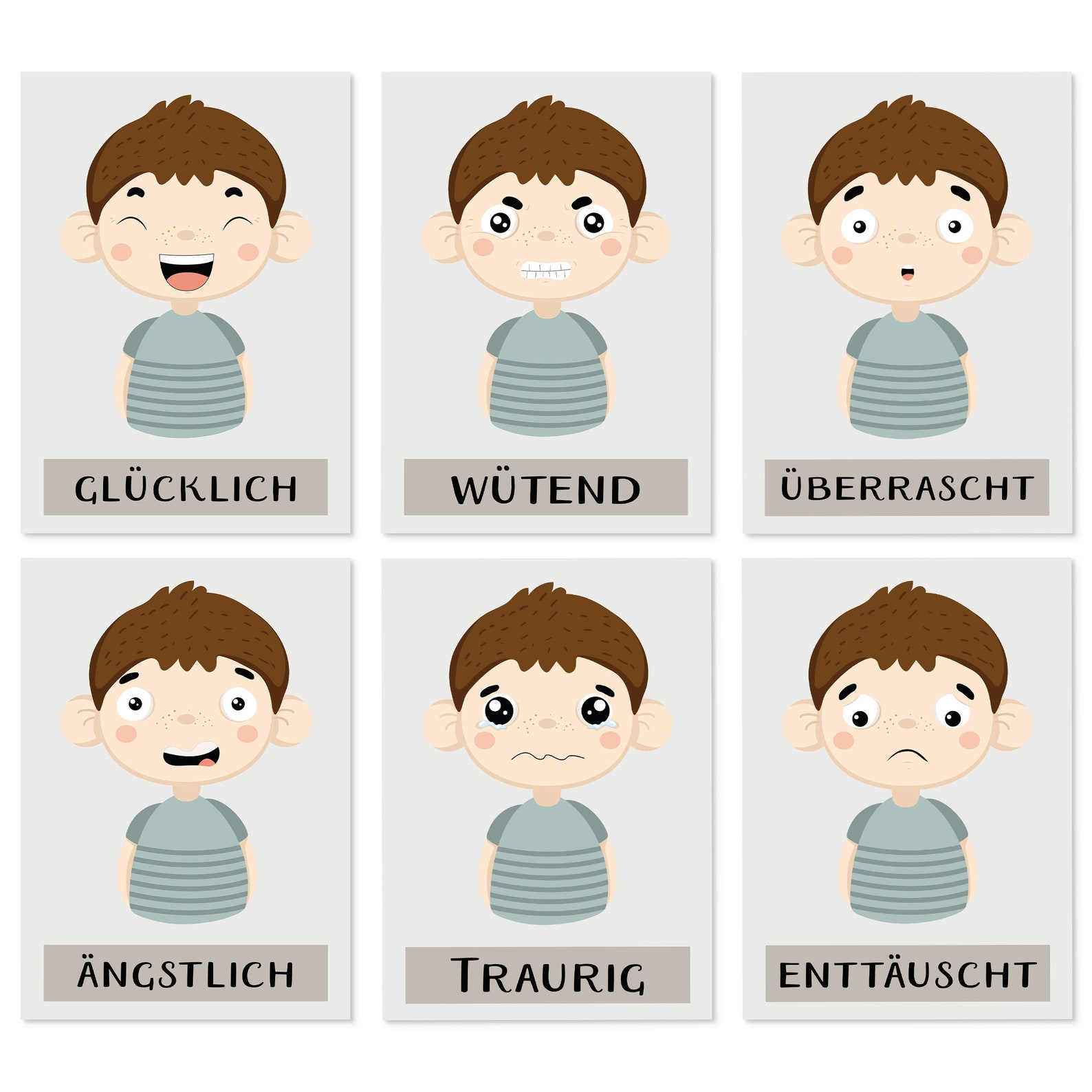Gefühlskarten Kinder 6 Karten mit den wichtigsten Gefühlen | Etsy