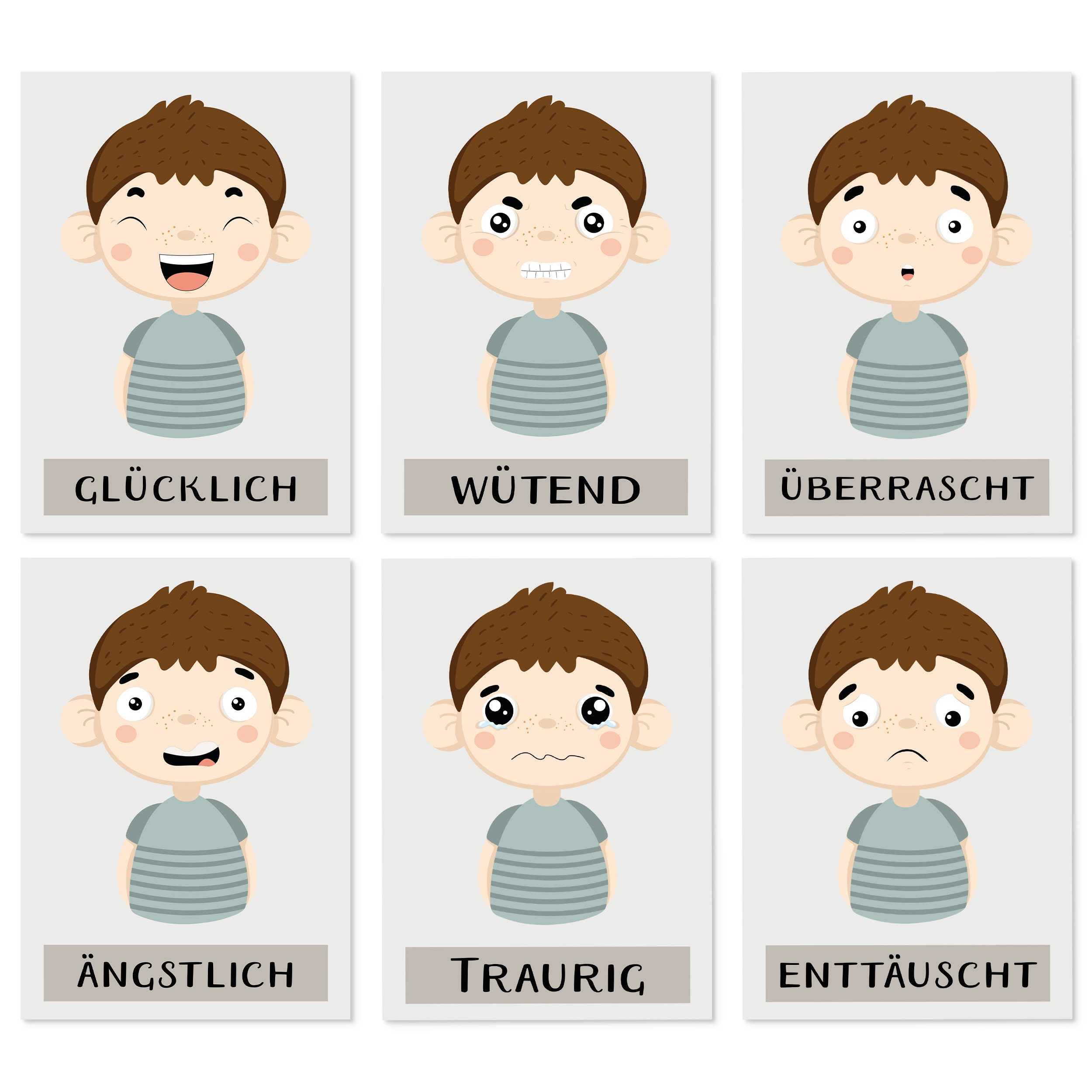 Gefühlskarten Kinder 6 Karten mit den wichtigsten Gefühlen Etsy