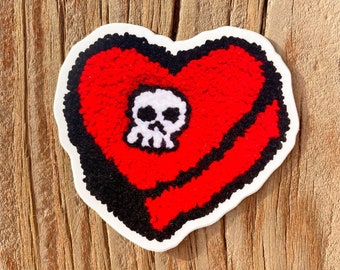 Candy Heart Skull Sticker, Premium Vinyl Die-Cut Tufted Cool Waterproof Stickers