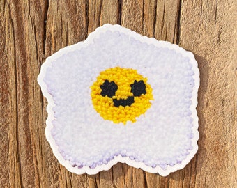 Smiling Egg Sticker, Premium Vinyl Die-Cut Tufted Cool Waterproof Stickers