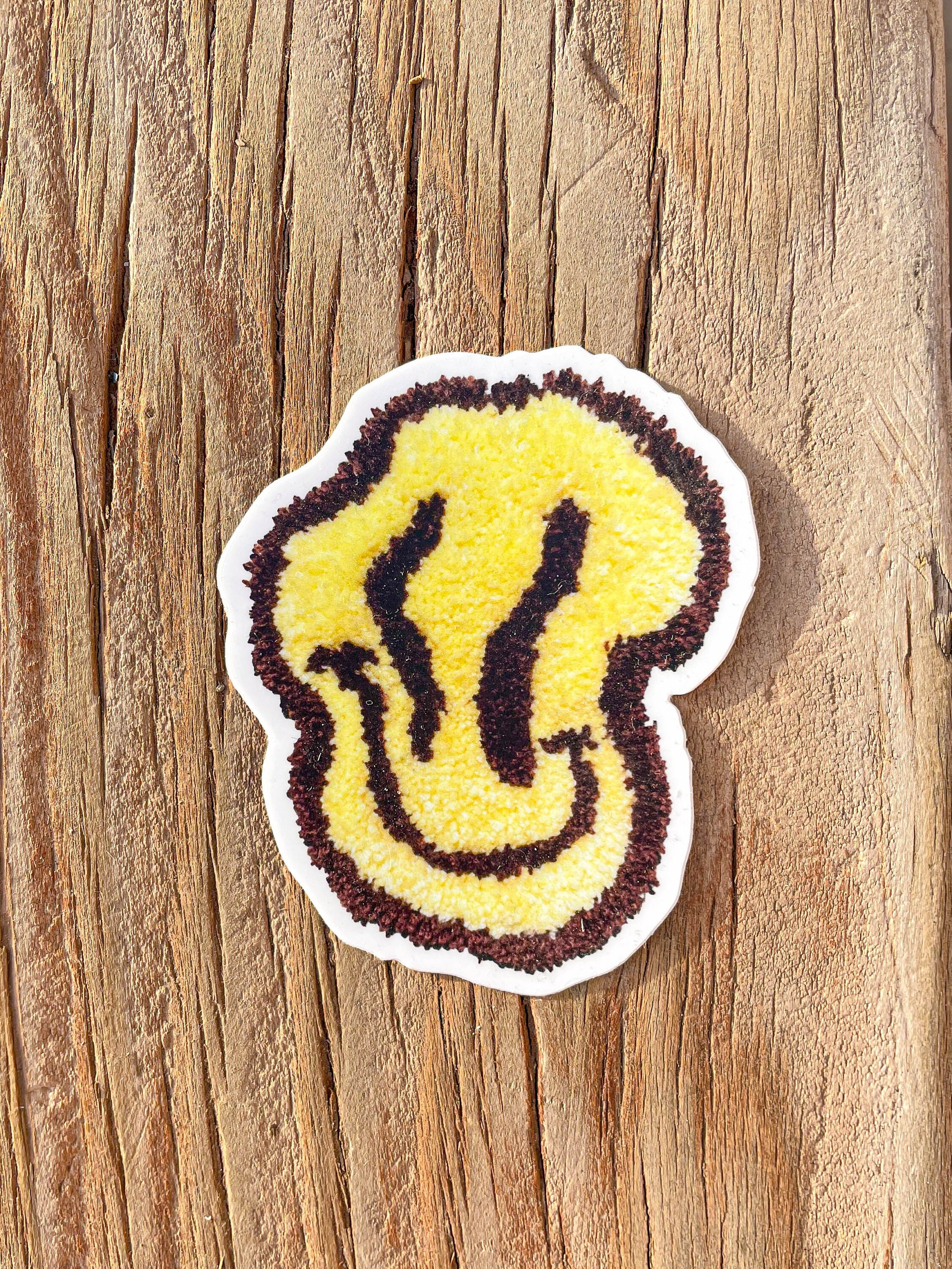 Wiggly Smiley Face Sticker, Premium Vinyl Die-Cut Tufted Cool Waterproof Stickers