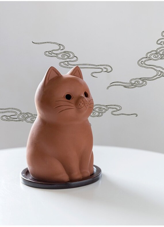 Handmade ceramics cat incense holder cat Japanese cute Zen Etsy