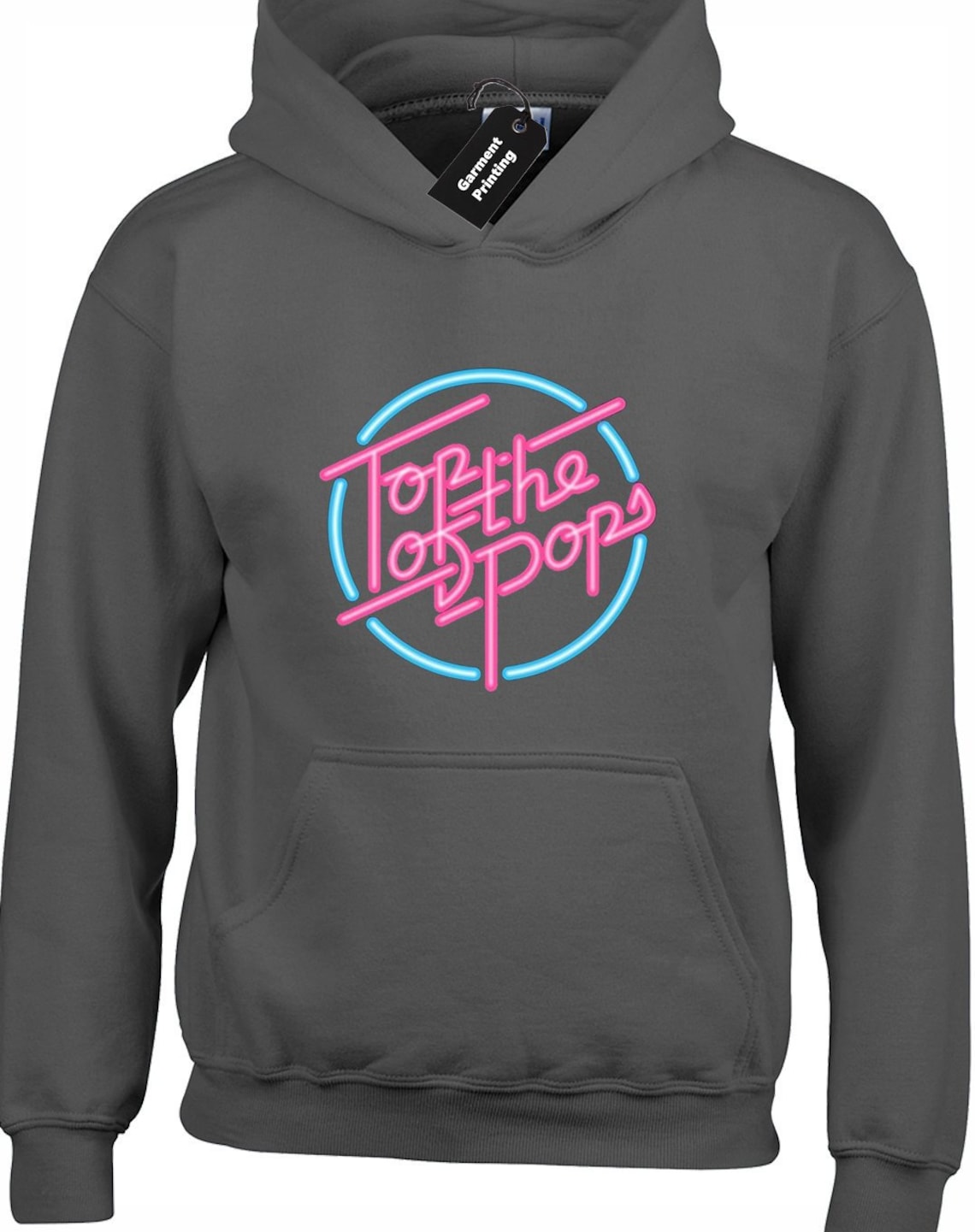 Top of the Pops Neon 80s Logo Hoodie, Charcoal