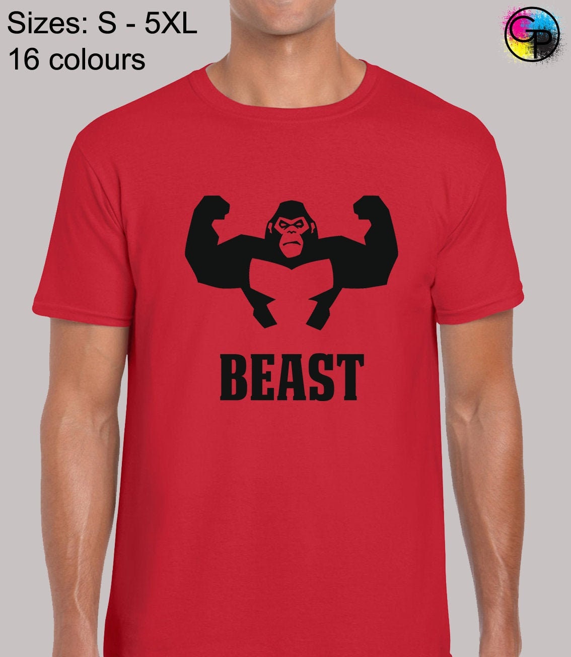 Image of Beast Gorilla Mens T Shirt Unisex Gym Fitness Weights Exercise Crossfit Workout Lift Bodybuilding Alpha Design Training Top Present Gift