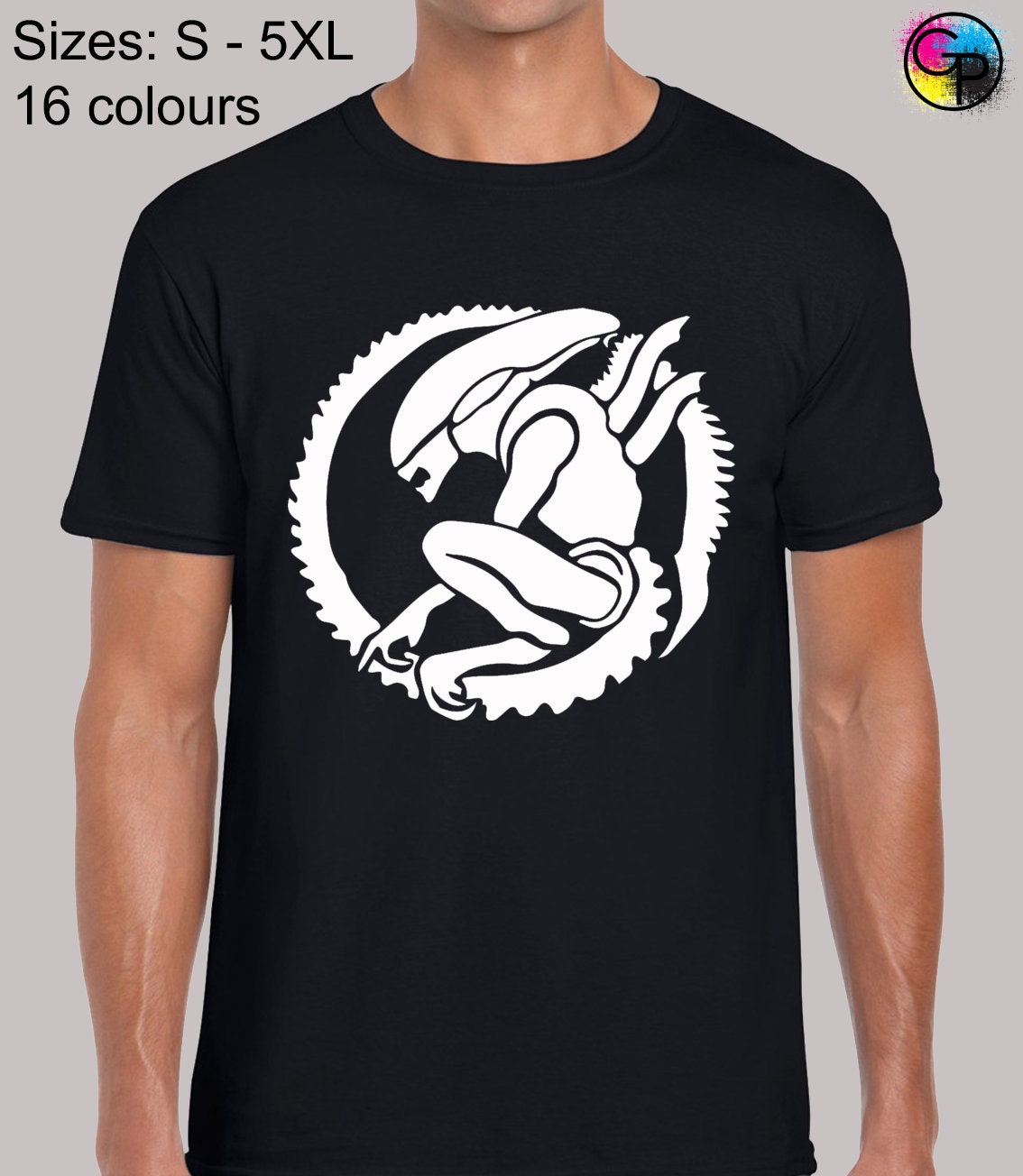 Image of Alien Circle Silhouette Mens T Shirt Unisex Funny Sci Fi Covenant Ripley Nostromo Weyland Film Movie Classic Retro Predator Present Gift