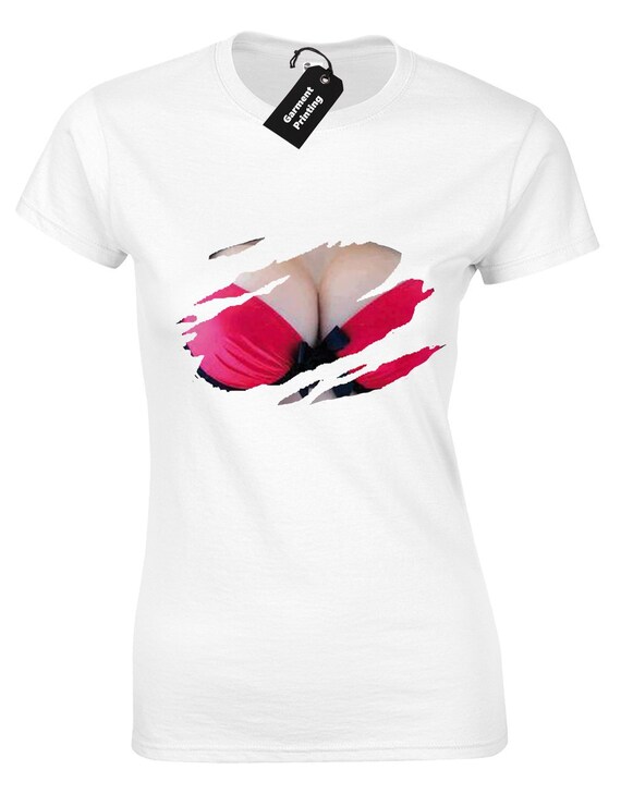 Boobs Slashed Ladies T Shirt Womens Funny Rude Humour Design Etsy