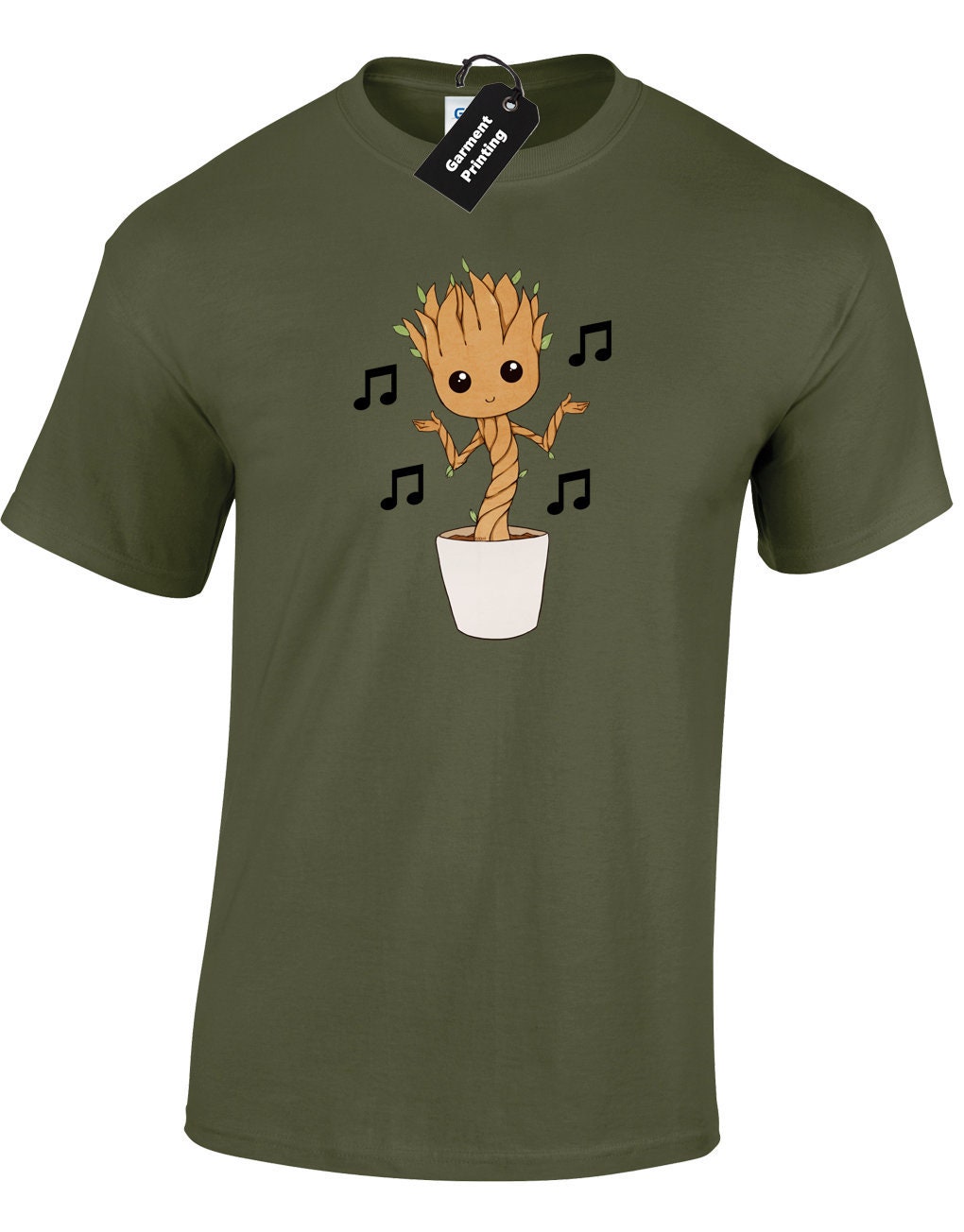 Image of Baby Groot Dance Mens T-Shirt Unisex Funny Avengers Cool Cute Design Guardians Infinity Galaxy End Game Stone Star Lord Hero Film Movie