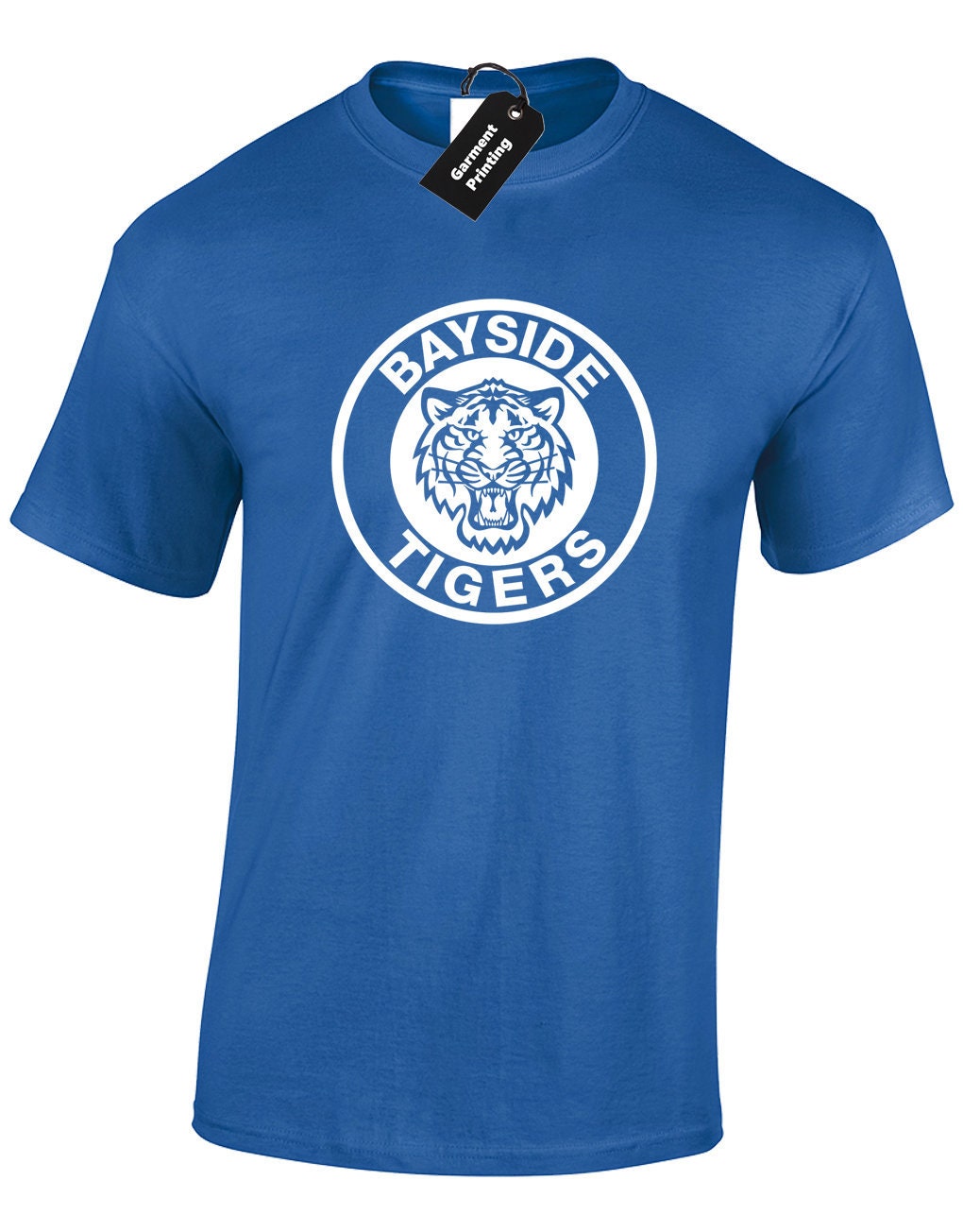 Image of Bayside Tigers Mens T-Shirt Unisex Funny Saved By The Bell Design Screech Zach Slater High School Retro Classic Tv 90's Football Present