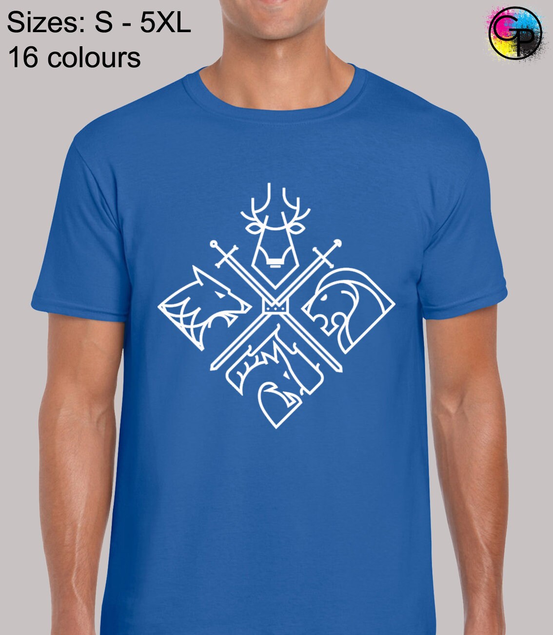 Image of 4 Houses Mens T Shirt Unisex Funny Game Of Stark Lannister Sigil Targaryen Snow Tyrion King Queen Tv Inspired Thrones Novelty Present Gift