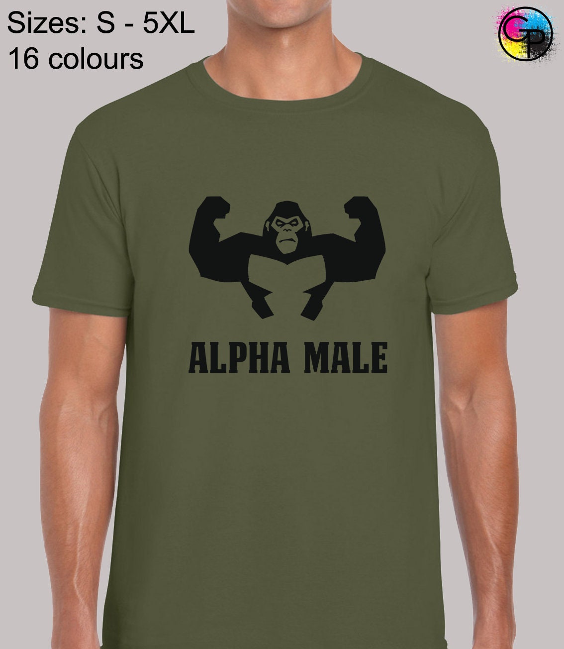 Image of Alpha Male Gorilla Mens T Shirt Unisex Gym Fitness Weights Exercise Crossfit Workout Lift Bodybuilding Design Training Top Present Gift