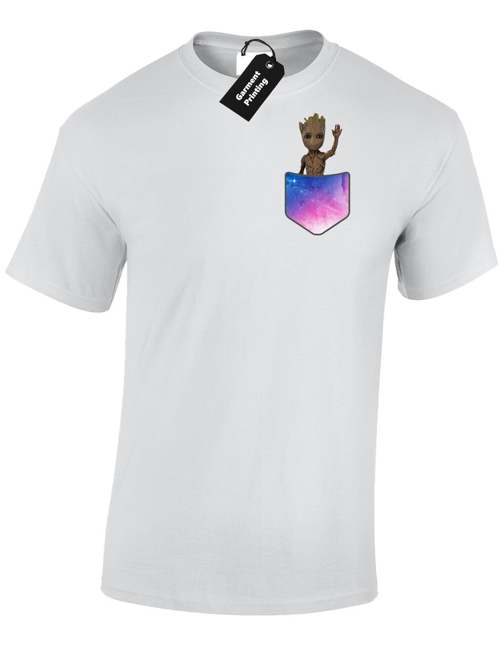 Image of Baby Groot Wave Pocket Mens T-Shirt Unisex Guardians End Infinity Avengers Scavengers Funny Galaxy War Game Space Gift Present