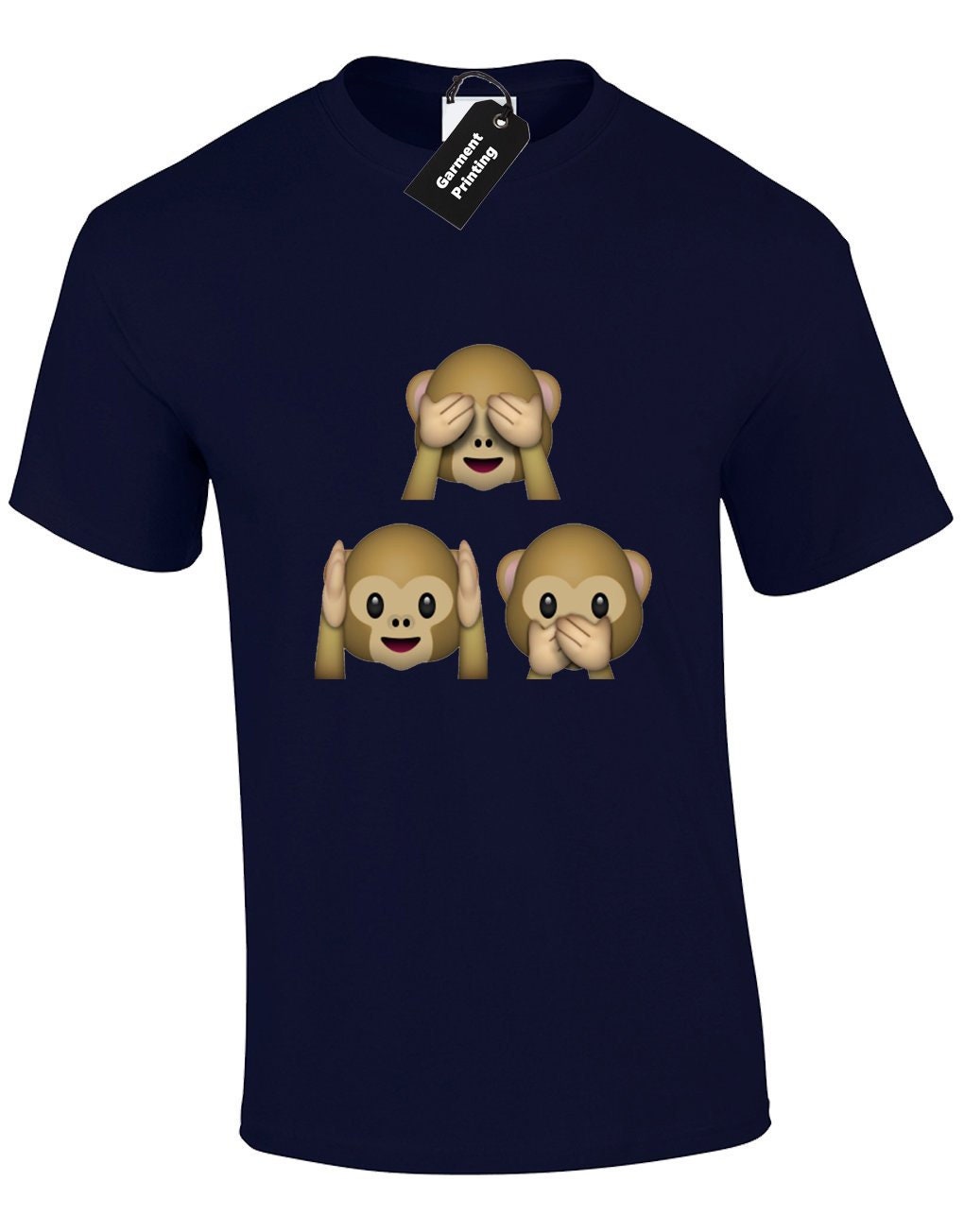 Image of 3 Monkeys Emoji Mens T-Shirt Unisex Funny I Phone Design Fashion Cute Joke Gift Present Hear Speak See No Evil