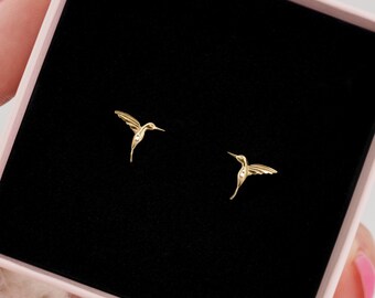 Hummingbird earrings, small, gold - 925 sterling silver, gold plated