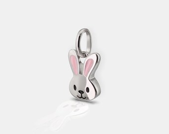 Children's bunny necklace pendant pink lacquer - 925 sterling silver rhodium-plated