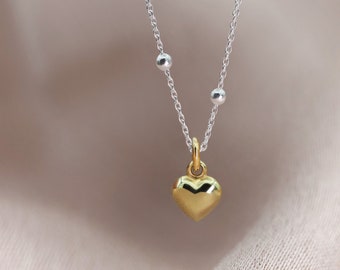 Chain Mini Heart Pendant 333 Gold / 925 Sterling Silver - Bicolor