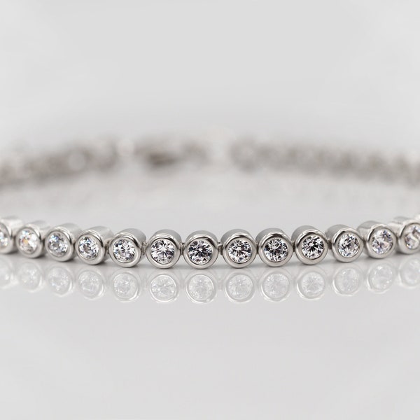 Tennis bracelet round 925 sterling silver rhodium-plated / halo earrings