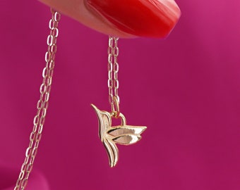 Filigree Hummingbird Necklace Gold Plated Anchor Chain Flat / Venetian Necklace - 925 Sterling Silver