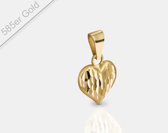 Mini Heart Pendant 585 Gold Diamond / Heart Pendant matt 925 Sterling Silver