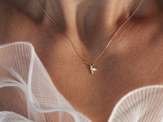 18 Karat Goldkette Kolibri Anhänger - super fein