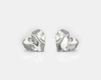 Large heart earrings hammered 925 silver