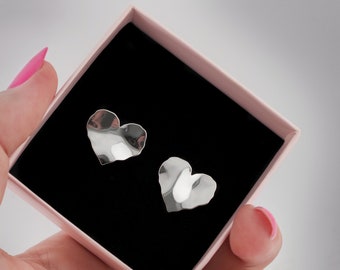 Heart earrings hammered 925 silver