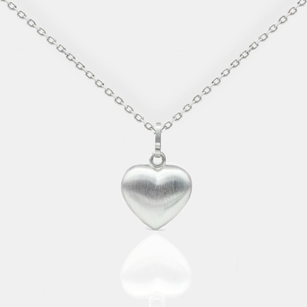 Schlichte Herz Kette Anhänger matt gebürstet 925er Sterling Silber - filigraner Herzschmuck, Geschenk Freundin, für sie