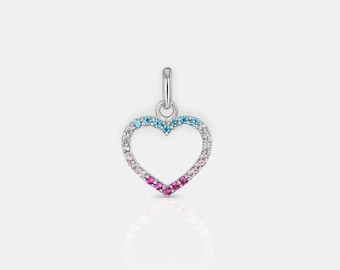 Heart pendant silver colorful zirconia turquoise/pink - 925 sterling silver rhodium-plated