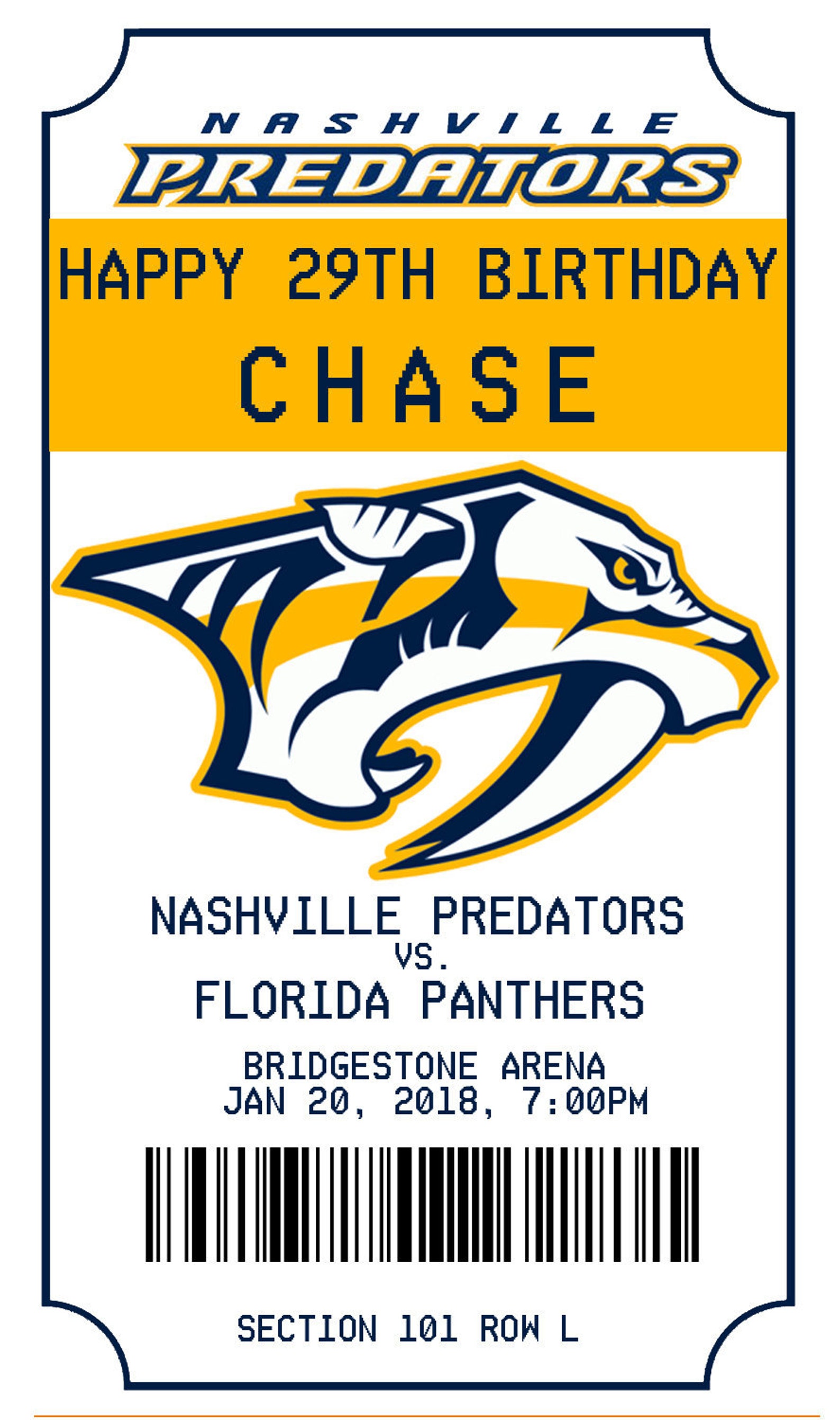 Nashville Predators Ticket / Birthday Card Etsy
