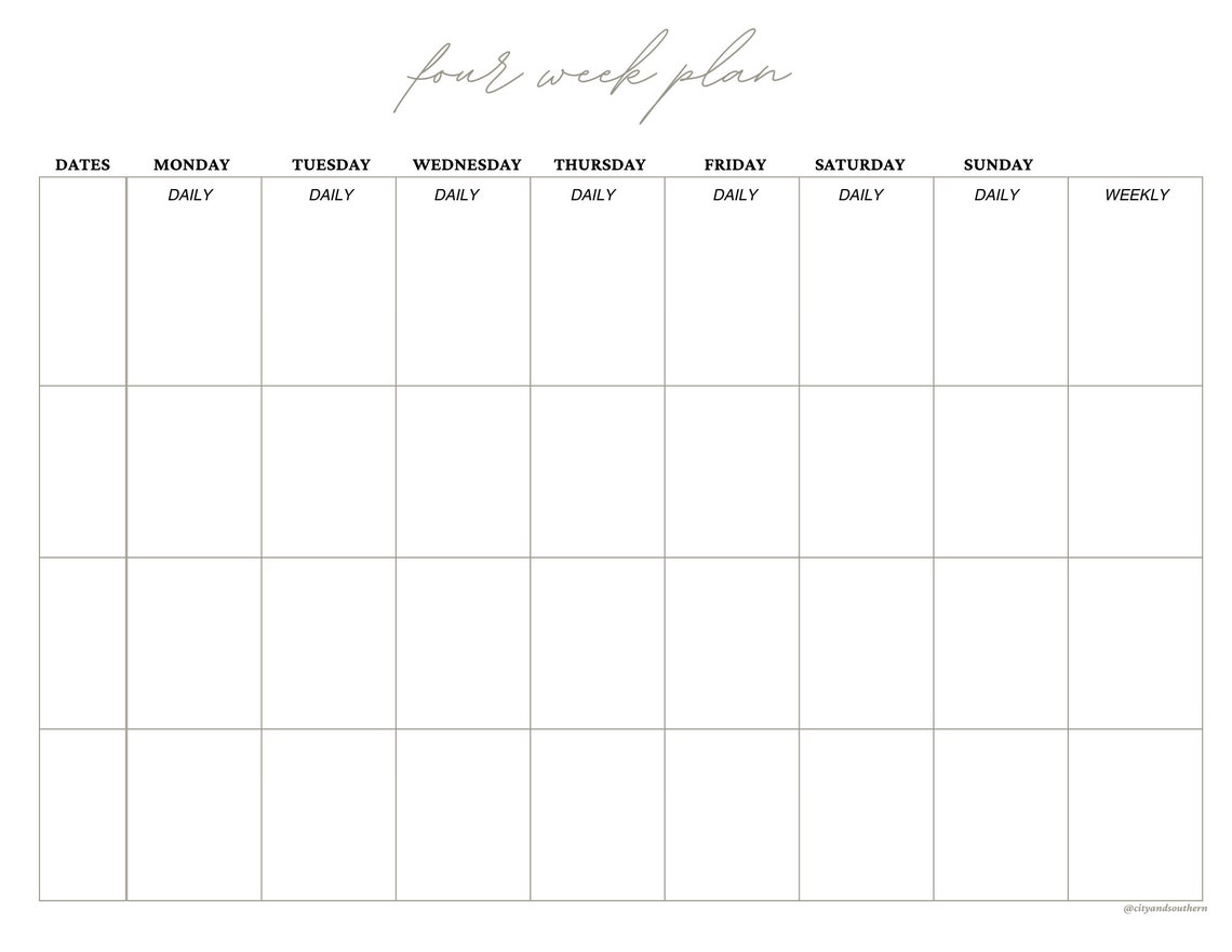 Four Week Plan Template Etsy Four Week Plan Template Etsy