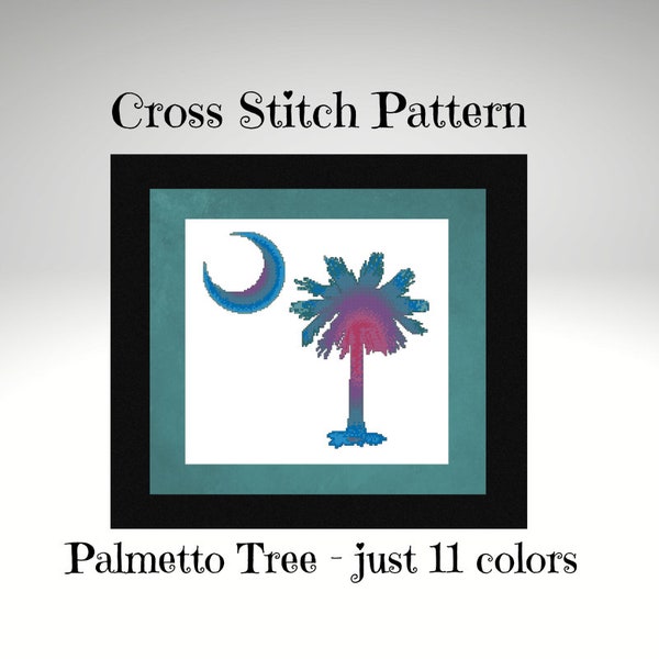 Watercolor Palmetto Tree Cross Stitch Pattern ** Instant PDF Download ** Easy-to-Read ** Beautiful Colors