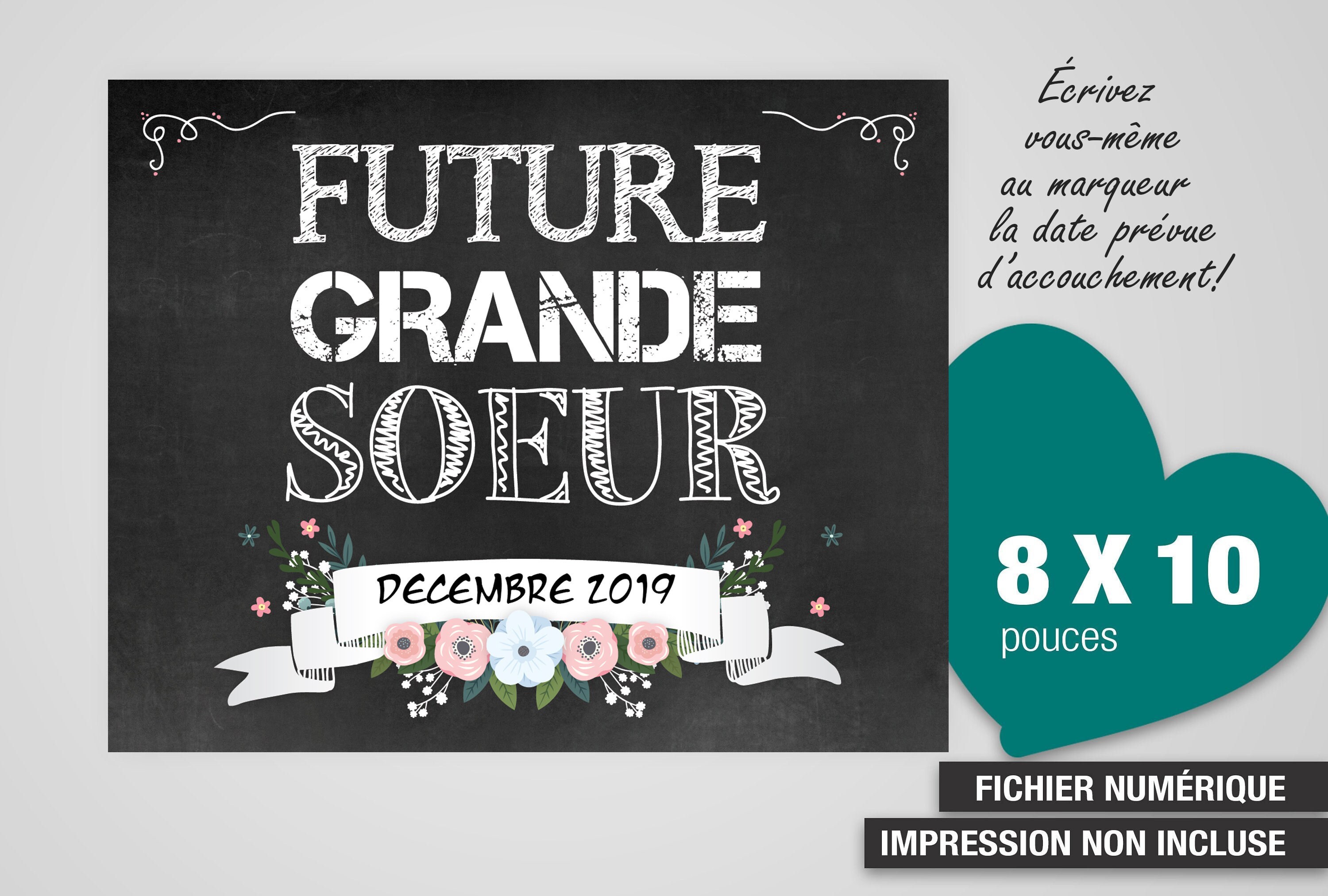Affiche Future Grande Soeur Mois D Accouchement A Ecrire Etsy